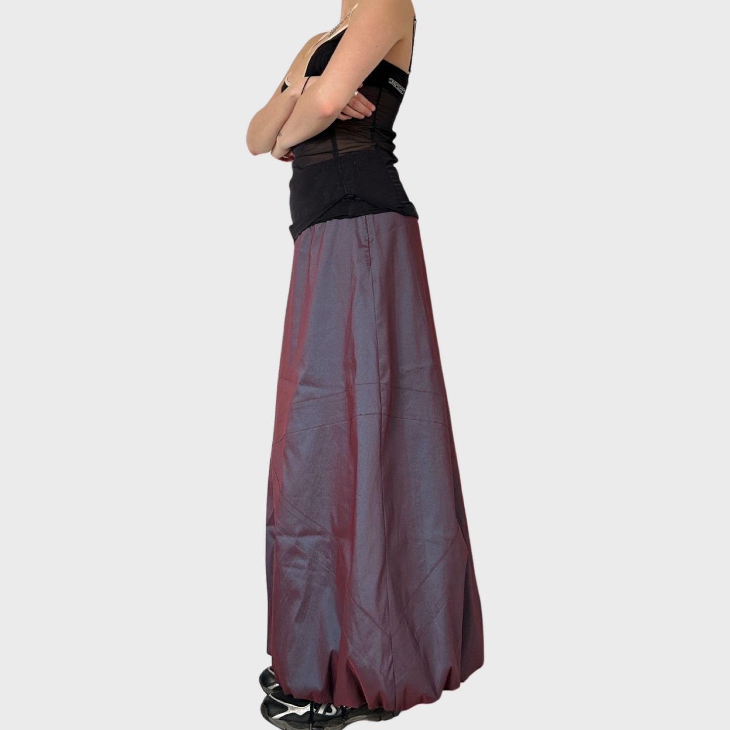 Iridescent purple bubble maxi skirt