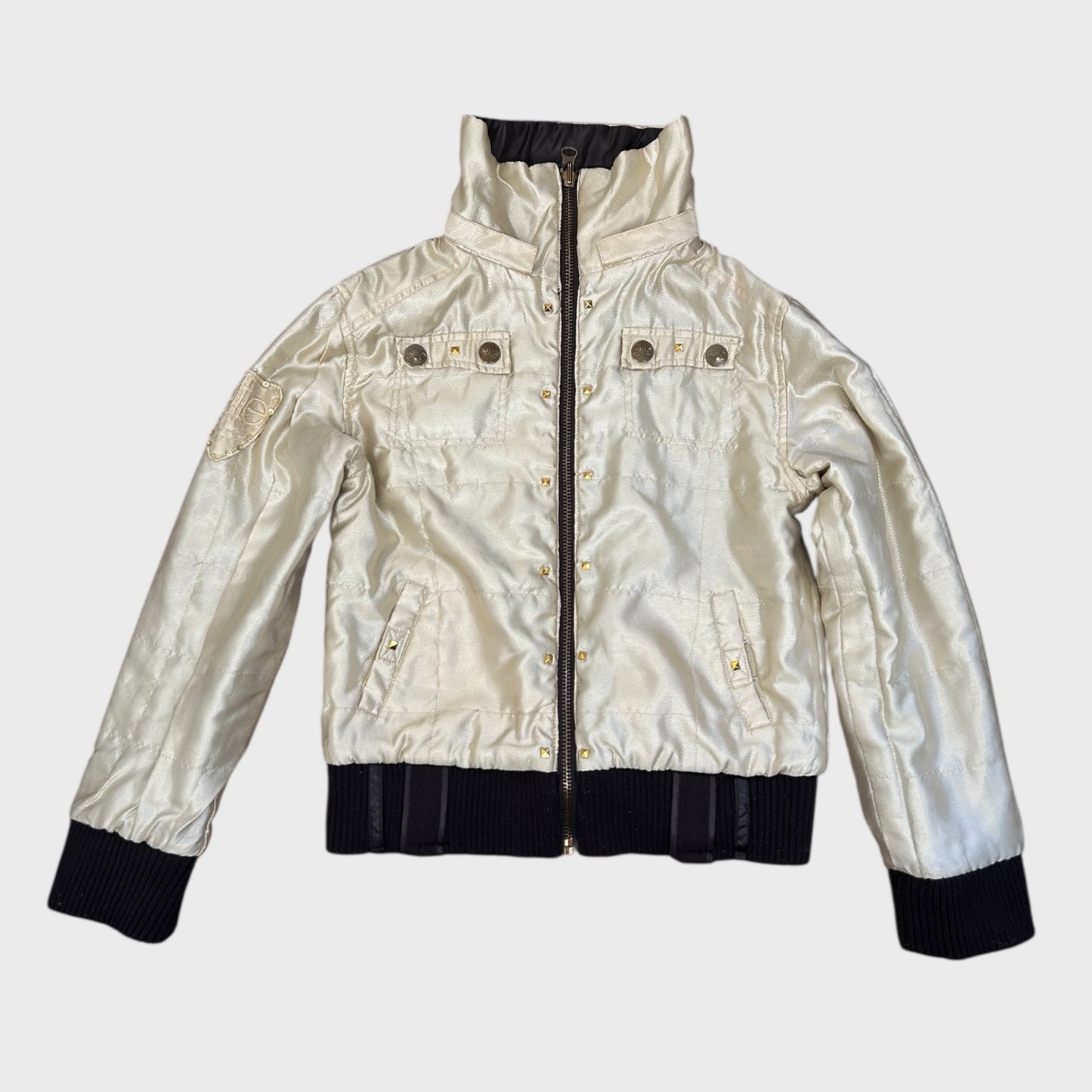 Reversible Brown & Beige Stud Bomber Jacket - S/M