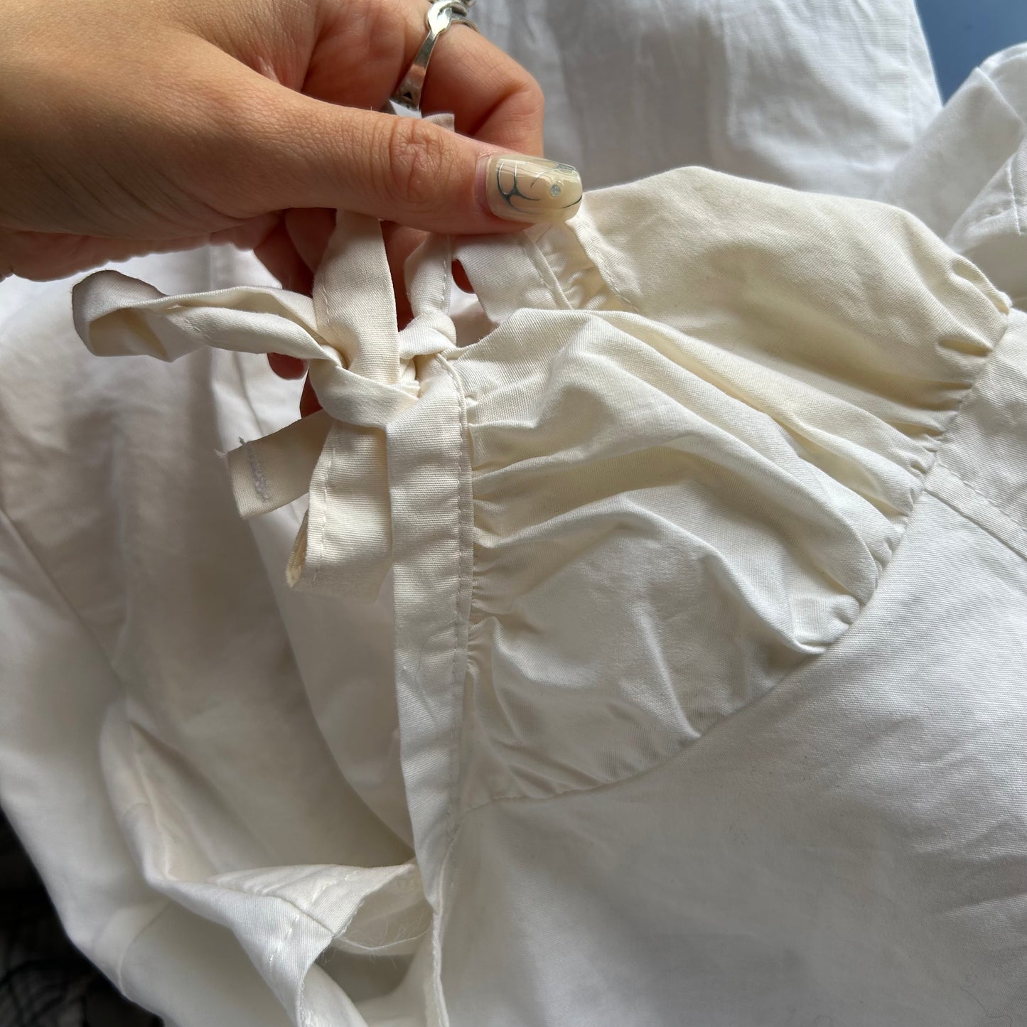 White Short Sleeve Blouse with Tie Sides - M/L