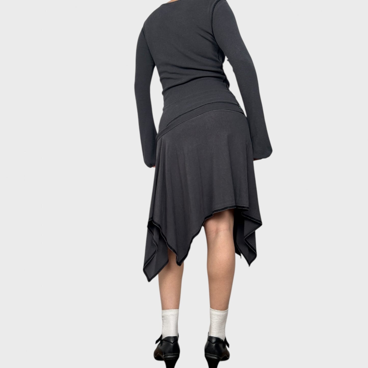 Cop Copine Grey Drop Waist Midi Dress - M