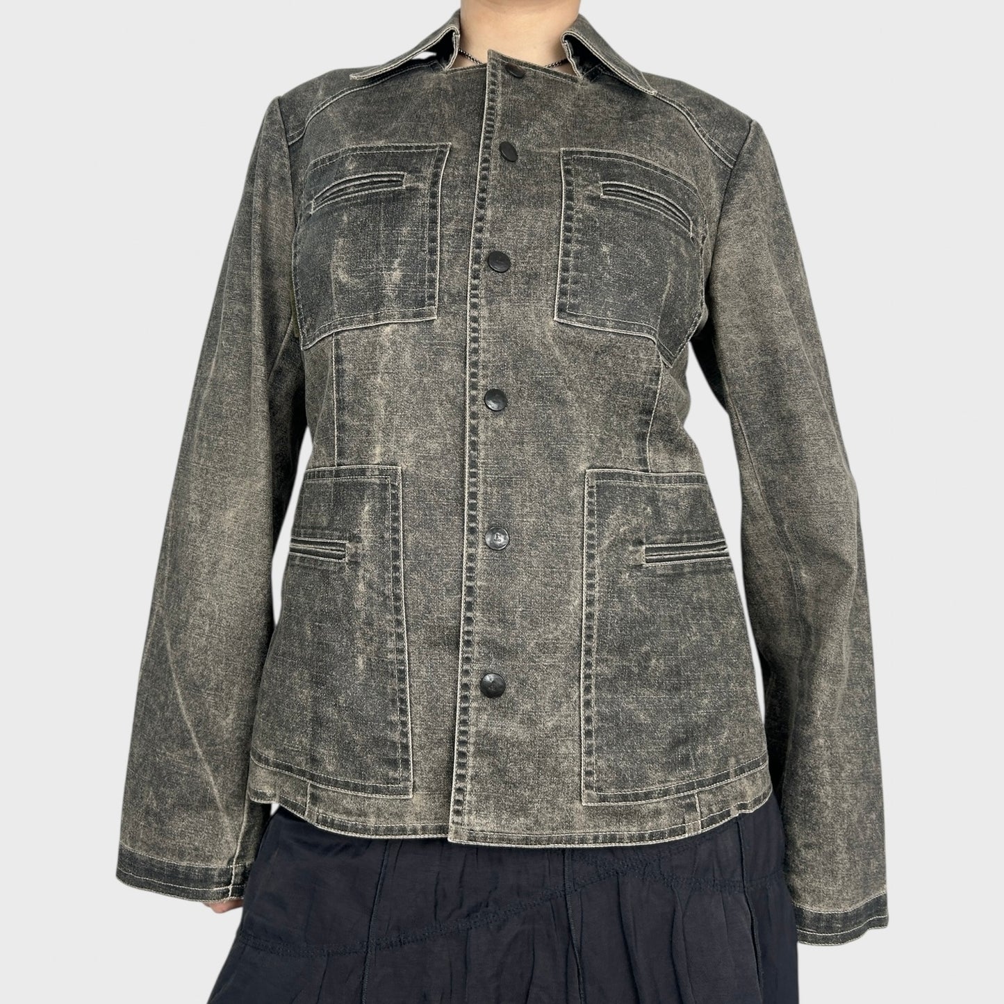 Cop Copine Grey Washed Denim Look Button Jacket - M/L