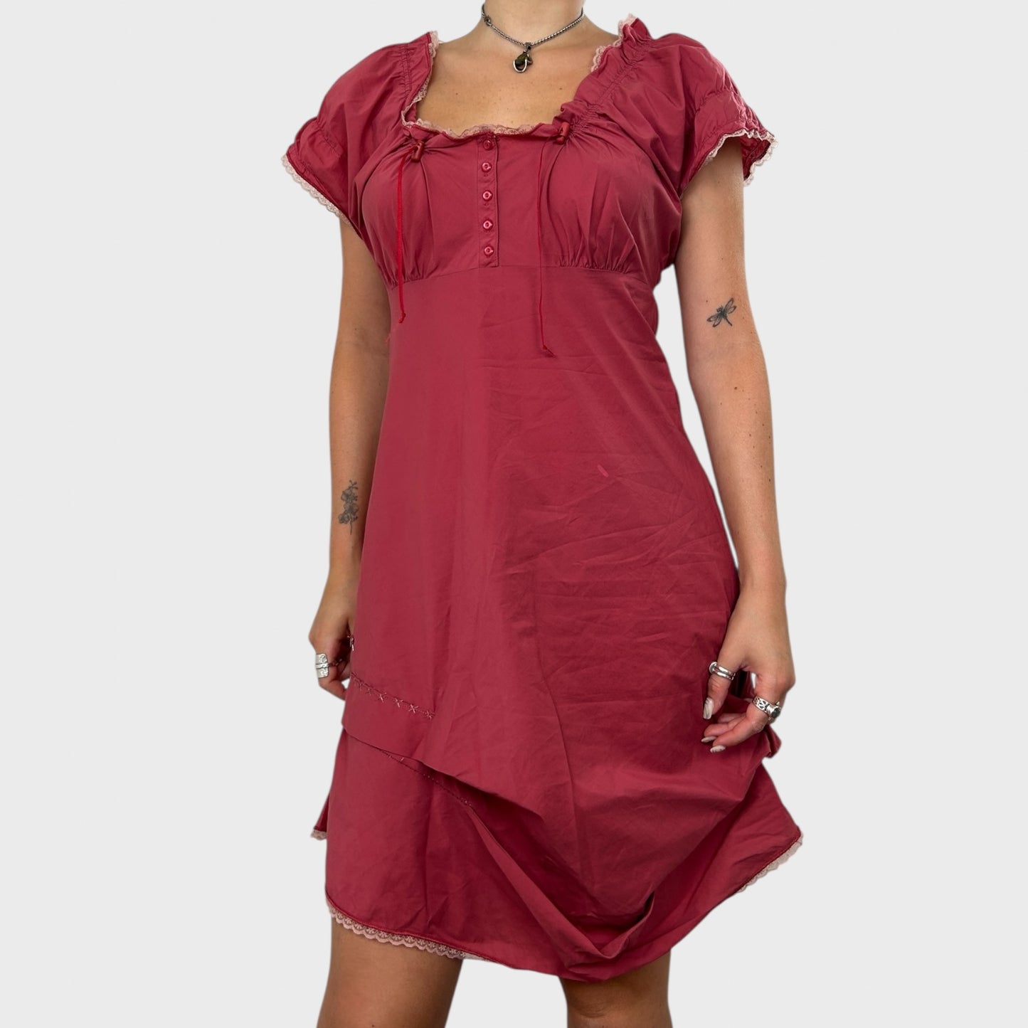 Dusty Red Cop Copine Frilly Summer Dress - S/M