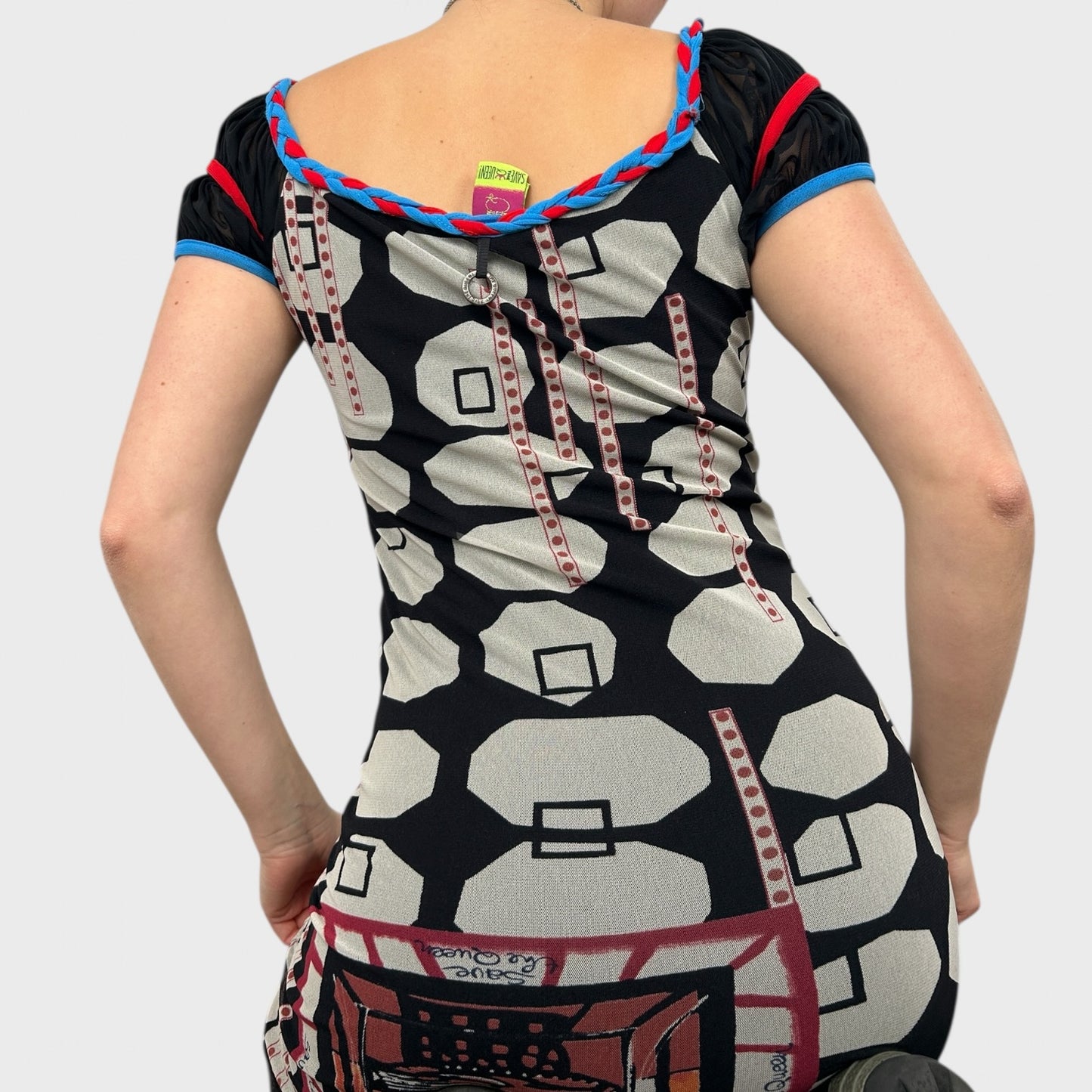 Save the Queen Graphic Mesh Mini Dress - S