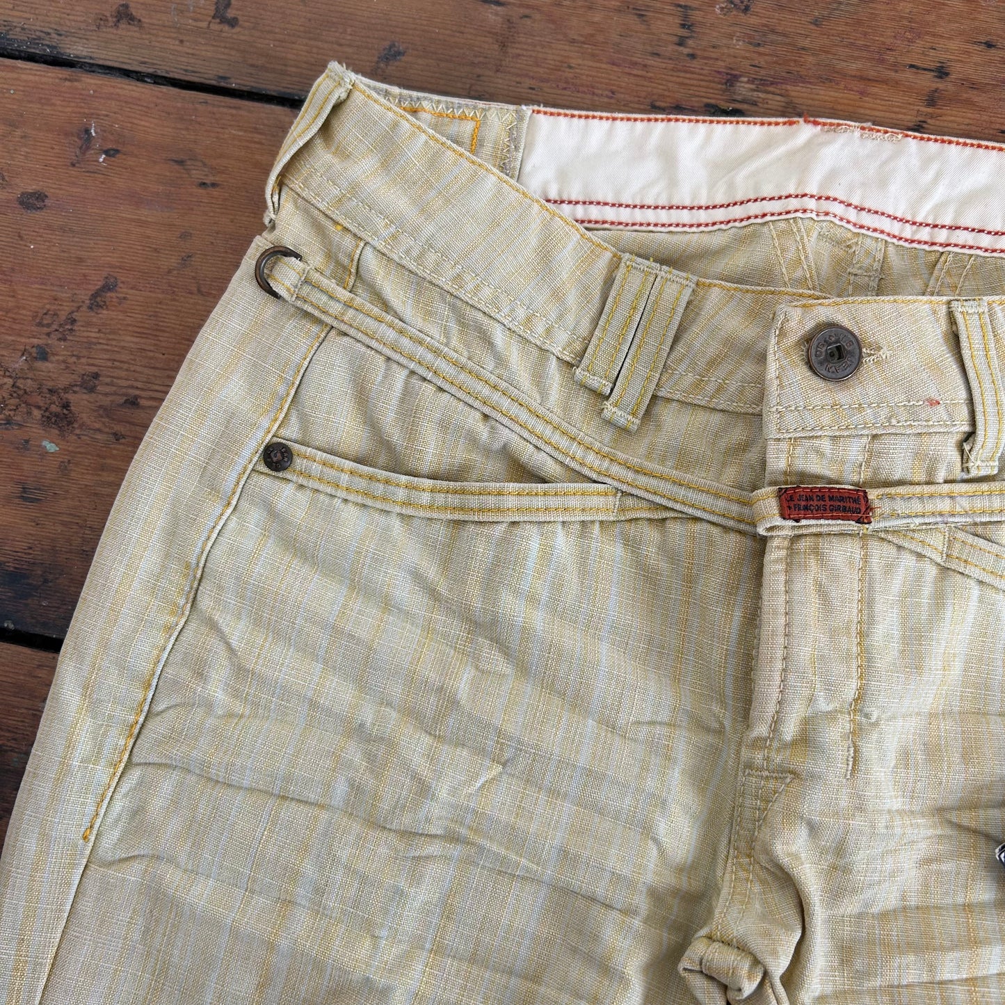 Marithé + François Girbaud Yellow Checked Low Rise Straight Leg Jeans - XS
