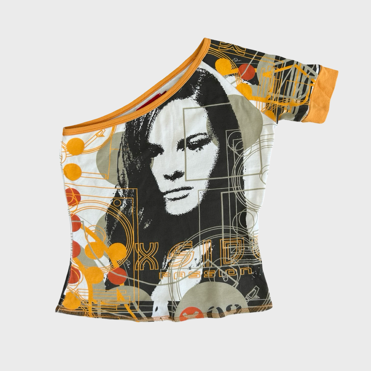 Vintage Graphic Face Print One Shoulder Top - S