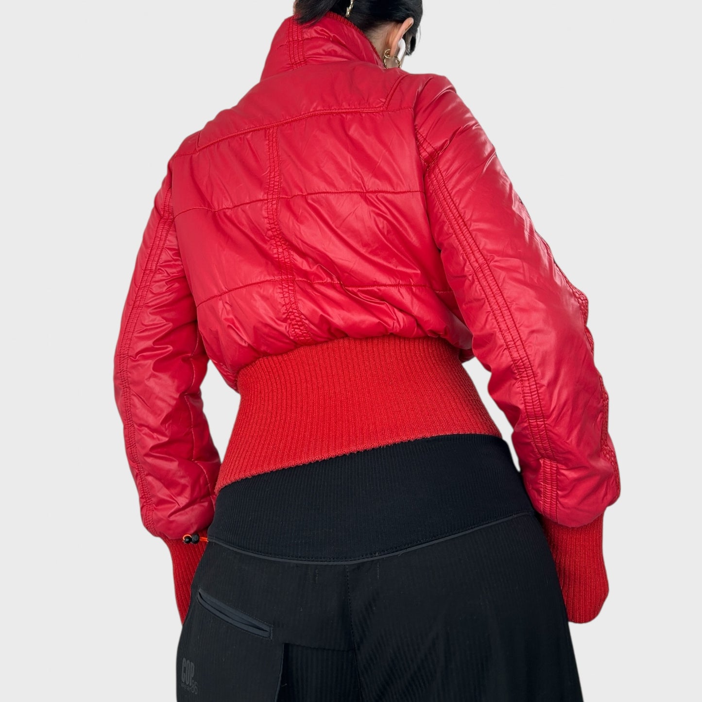 Vintage Red Cropped Bomber Jacket – XS