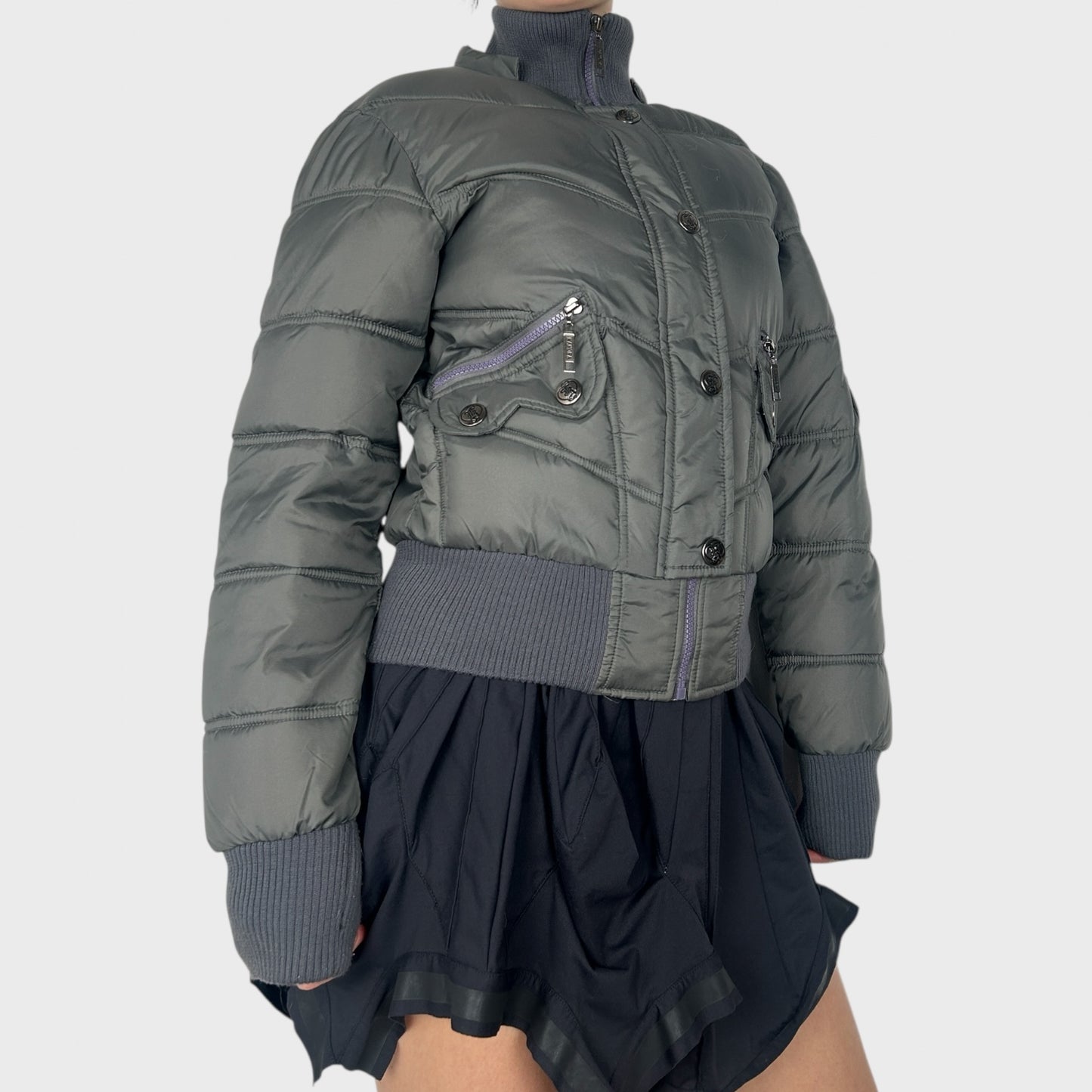 Vintage Cropped Puffer Bomber Jacket - M