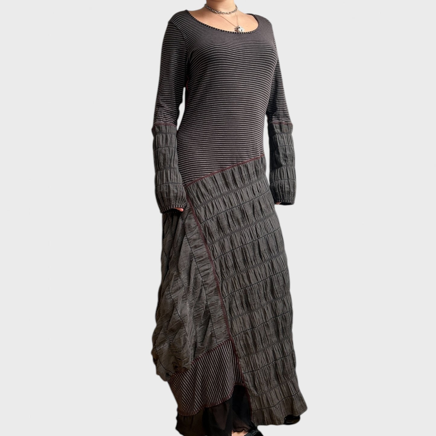 Vintage Cop Copine Striped Ruched Maxi Dress