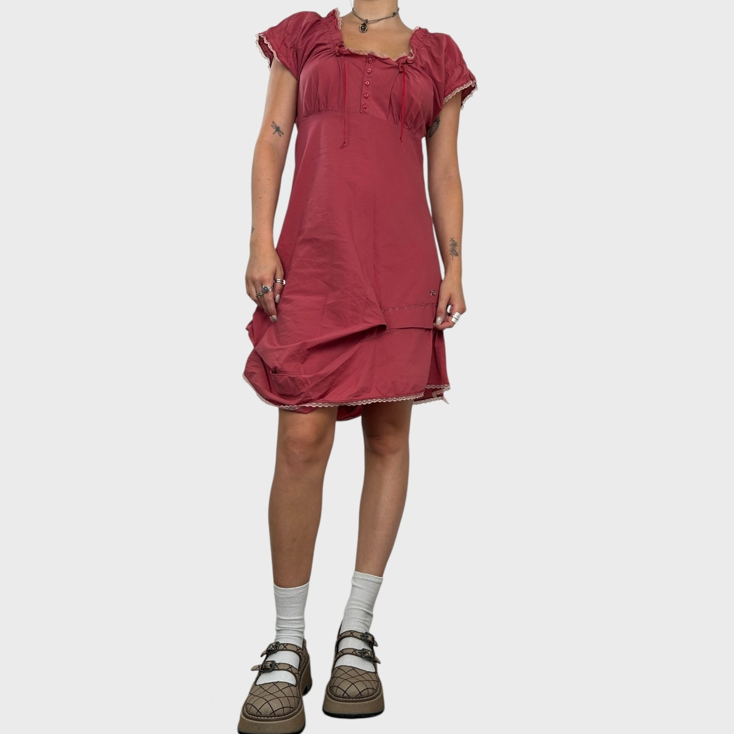 Dusty Red Cop Copine Frilly Summer Dress - S/M