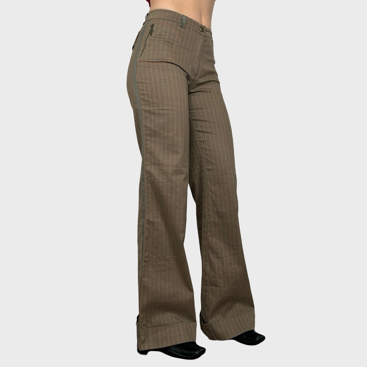 Cop Copine Brown Pinstripe Flared Trousers - S