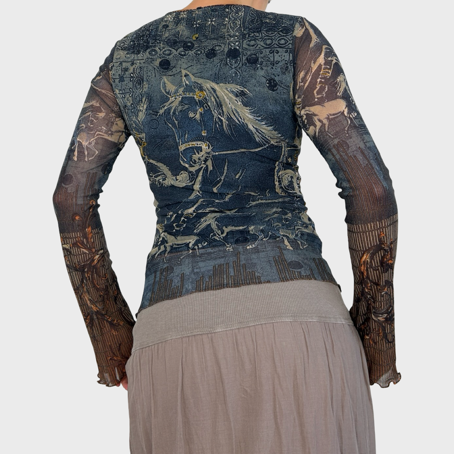Save The Queen Graphic Mesh Long Sleeve Top - S