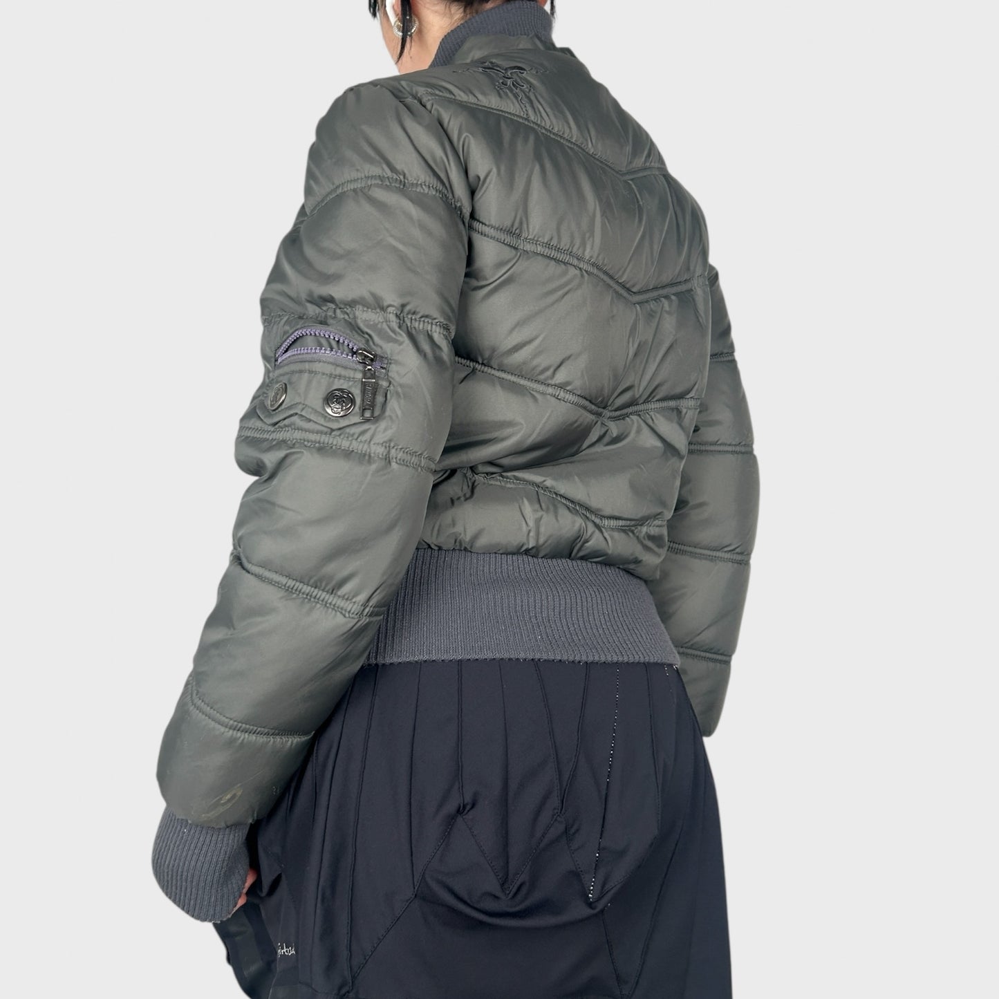 Vintage Cropped Puffer Bomber Jacket - M