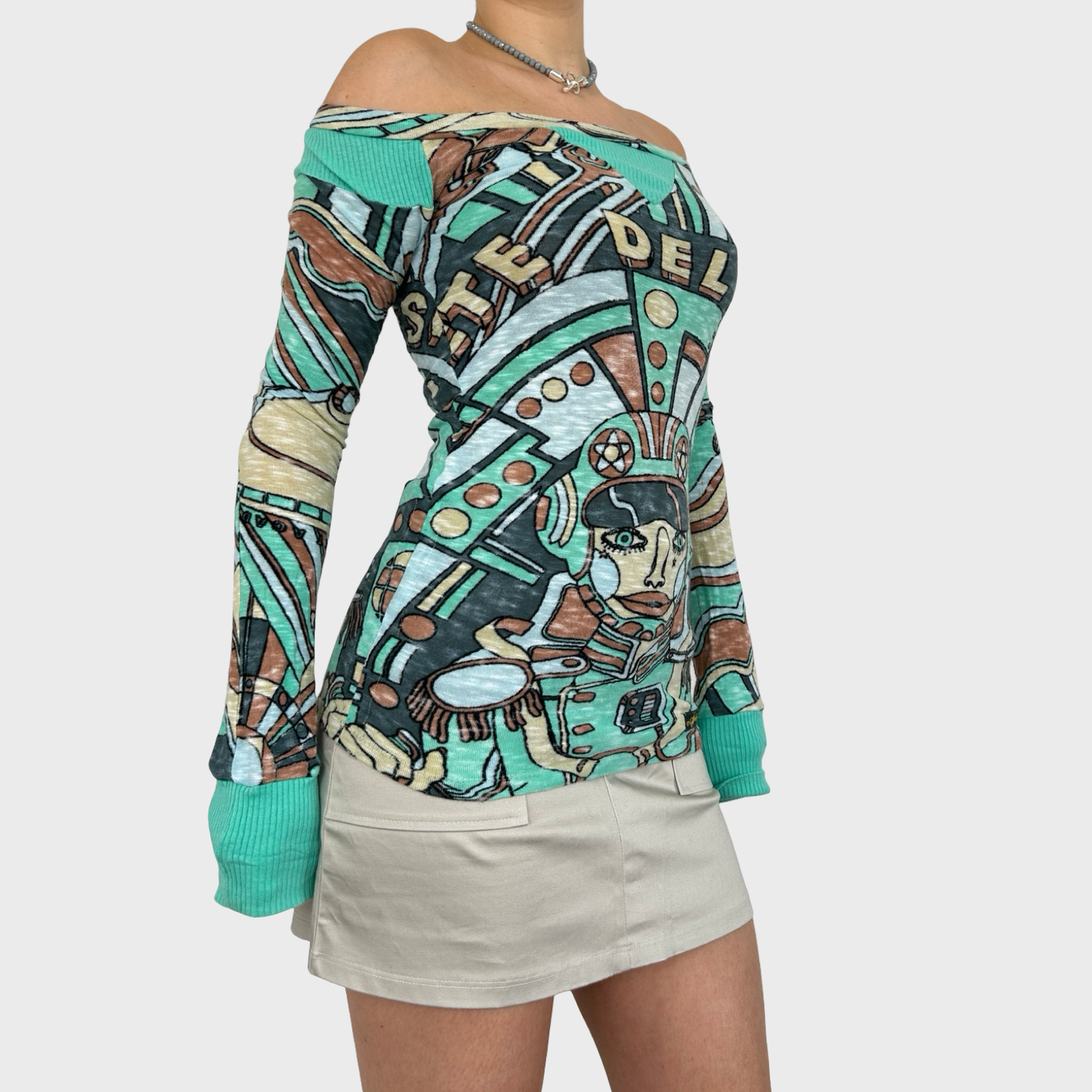 Diesel Graphic Off-Shoulder Knit - M