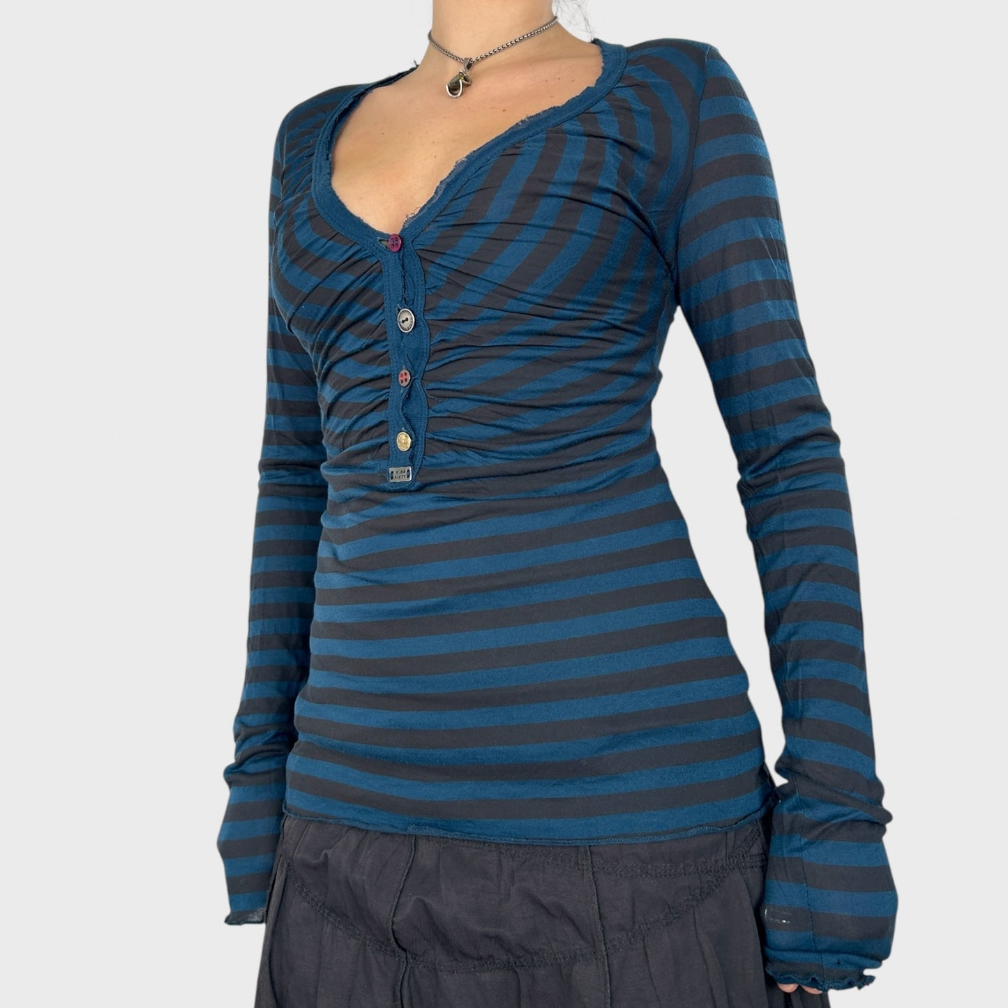 Miss Sixty Striped V-Neck Long Sleeve Top - S