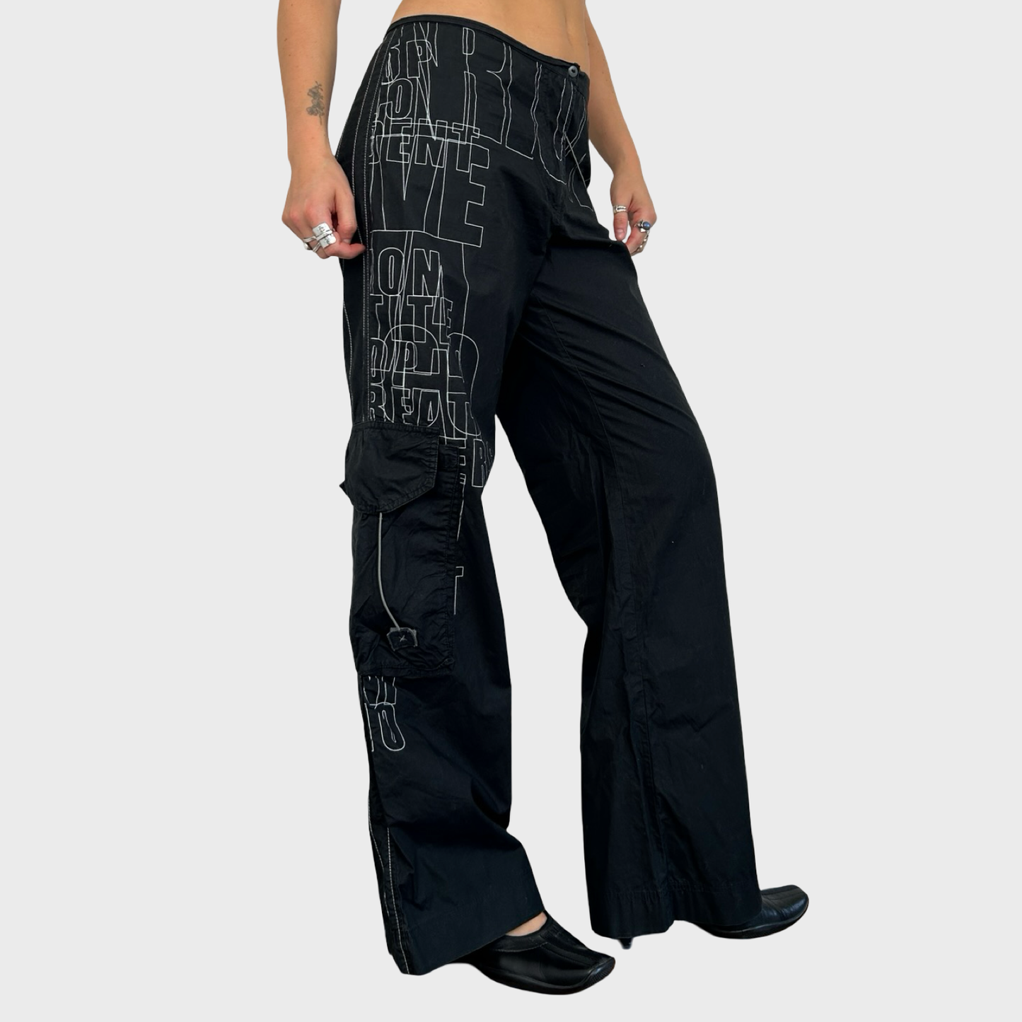 Cop Copine Black Graphic Print Wide Leg Trousers - L