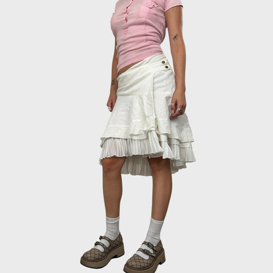 Morgan Frilly Pleated Layered Midi Skirt - S