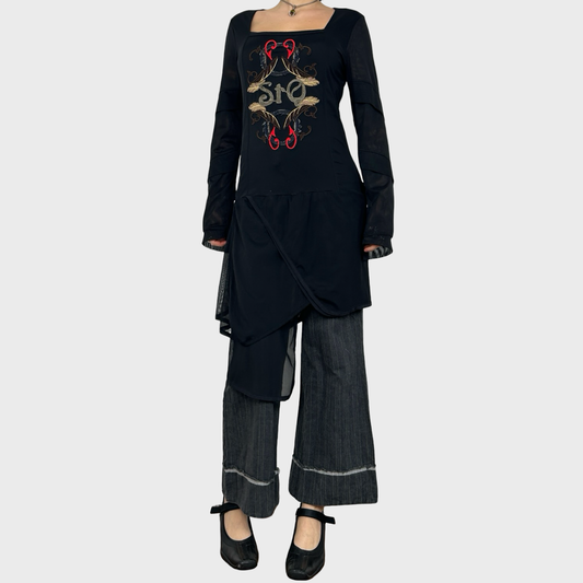 Save the Queen Asymmetric Mesh Long Sleeve Dress - M/L