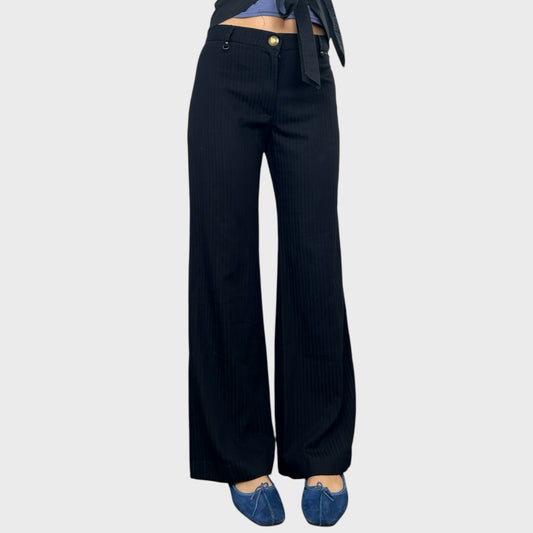 Cop Copine Black Pinstripe Wide Leg Trousers - M