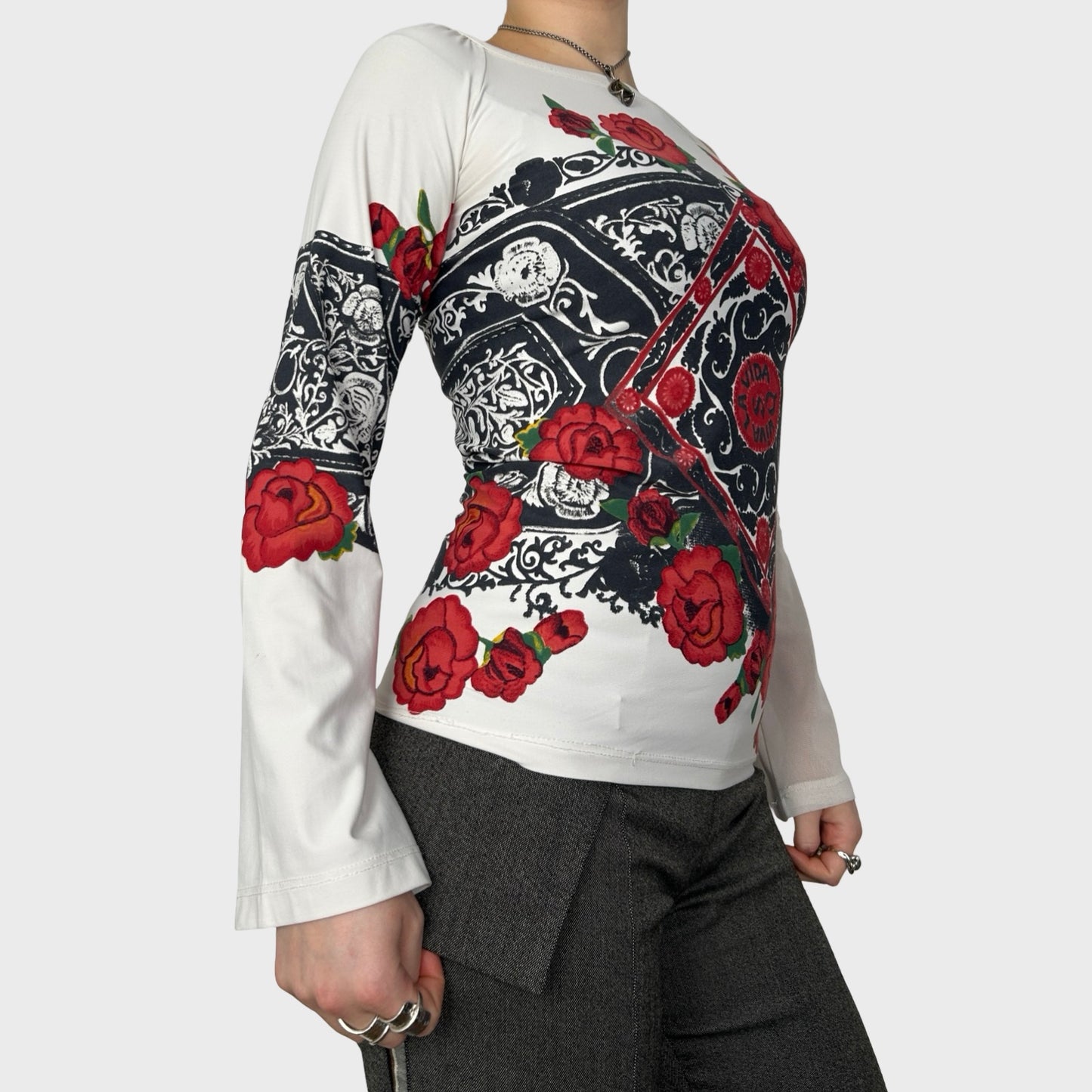 Save The Queen Graphic Bi-Material Long Sleeve Top - S/M