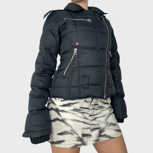 Miss Sixty Black Puffer Jacket with Asymmetric Zip - M