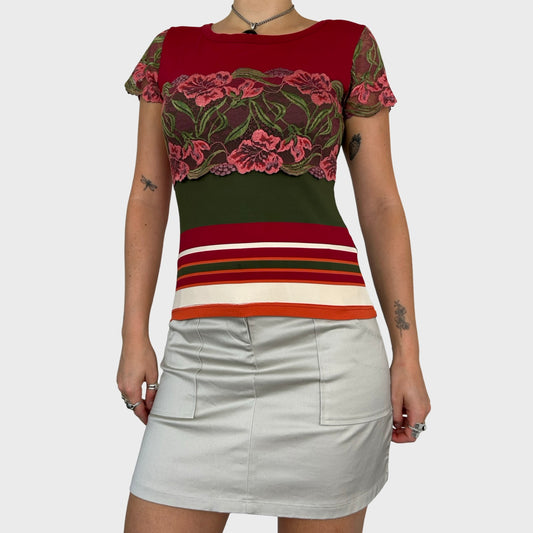Save The Queen Lace Flower Print Top - M
