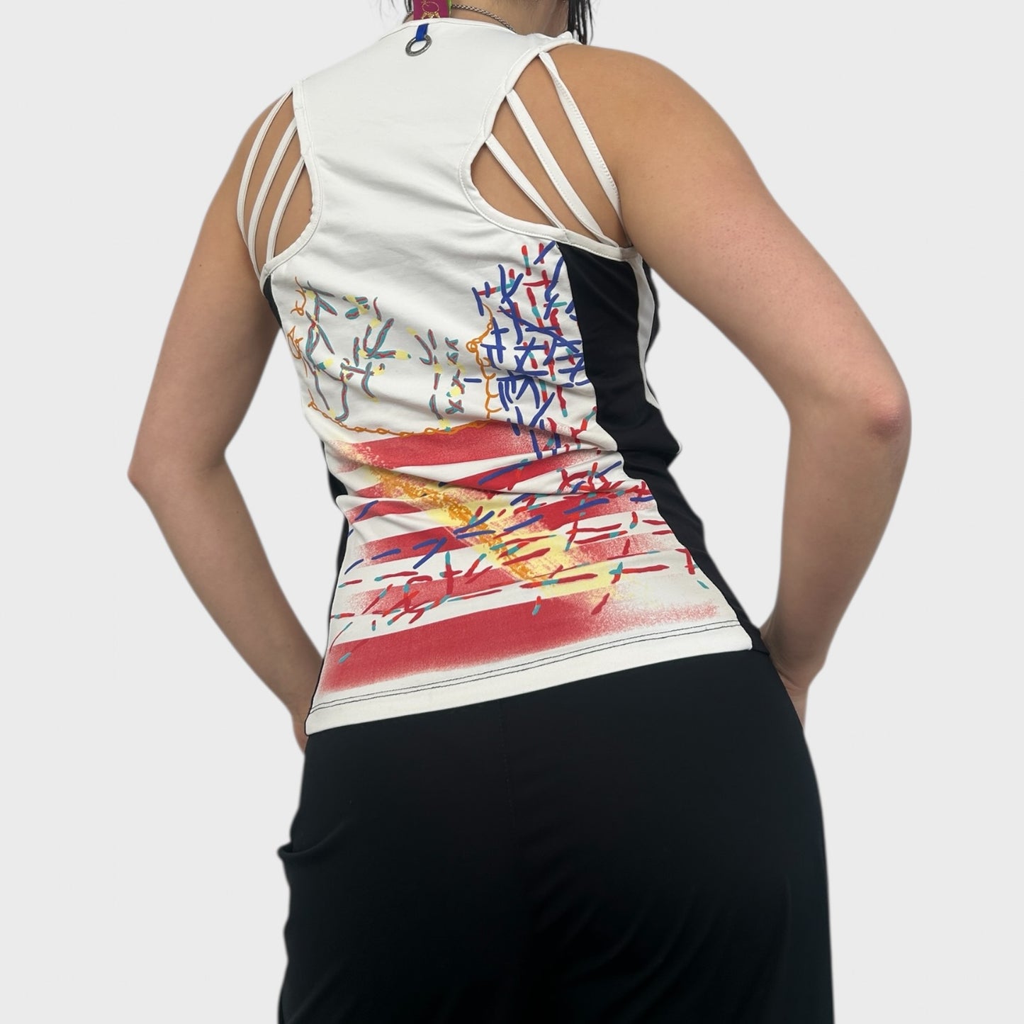 Save The Queen Graphic Cut Out Cage Top - M