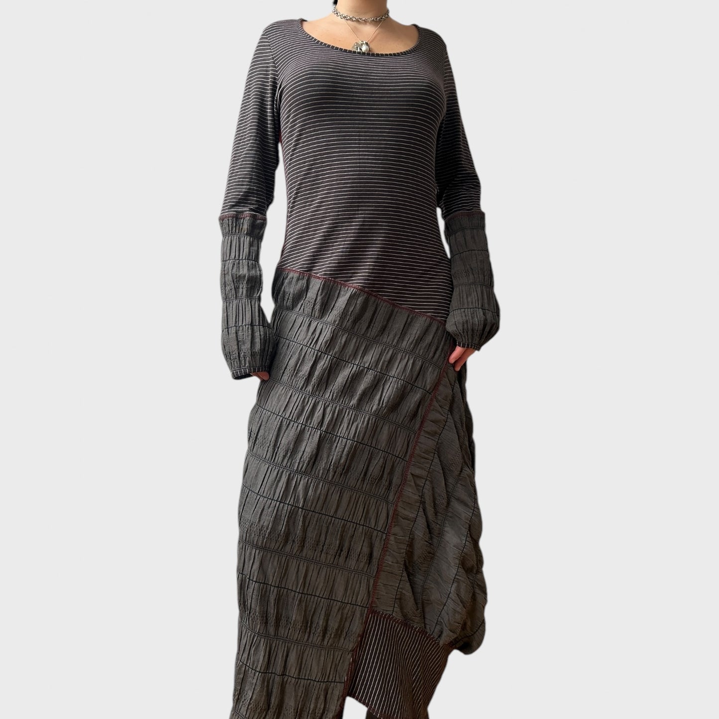 Vintage Cop Copine Striped Ruched Maxi Dress
