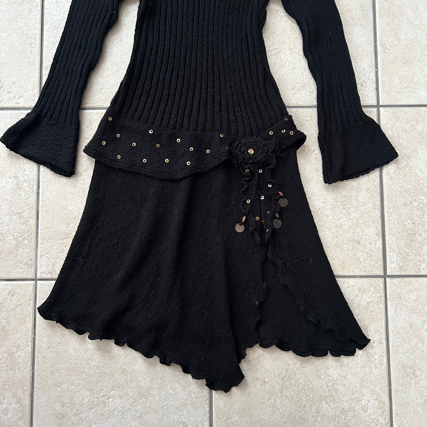 Vintage 90s Black Knitted Mini Dress