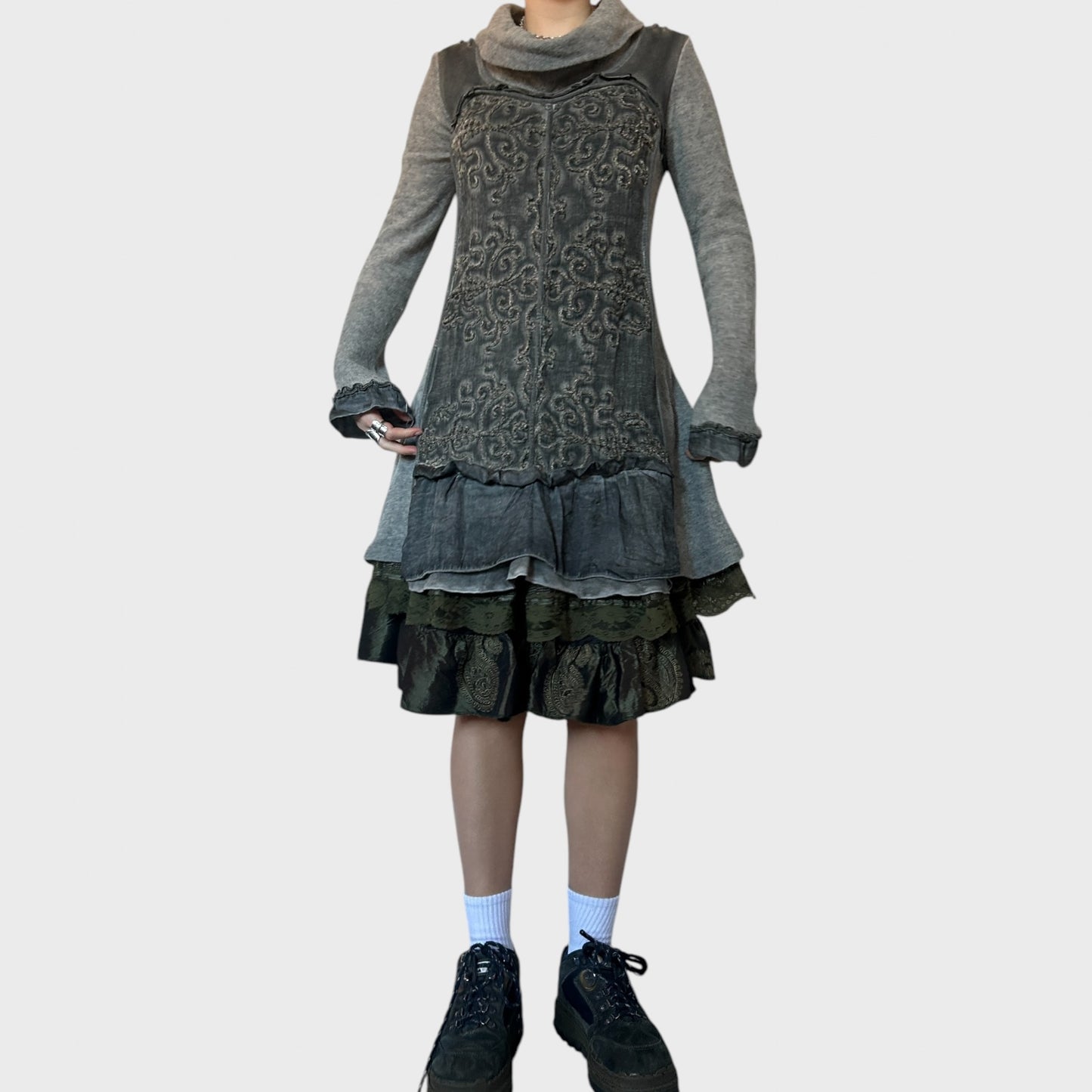 Vintage Grey Jumper Long-Sleeved Dress