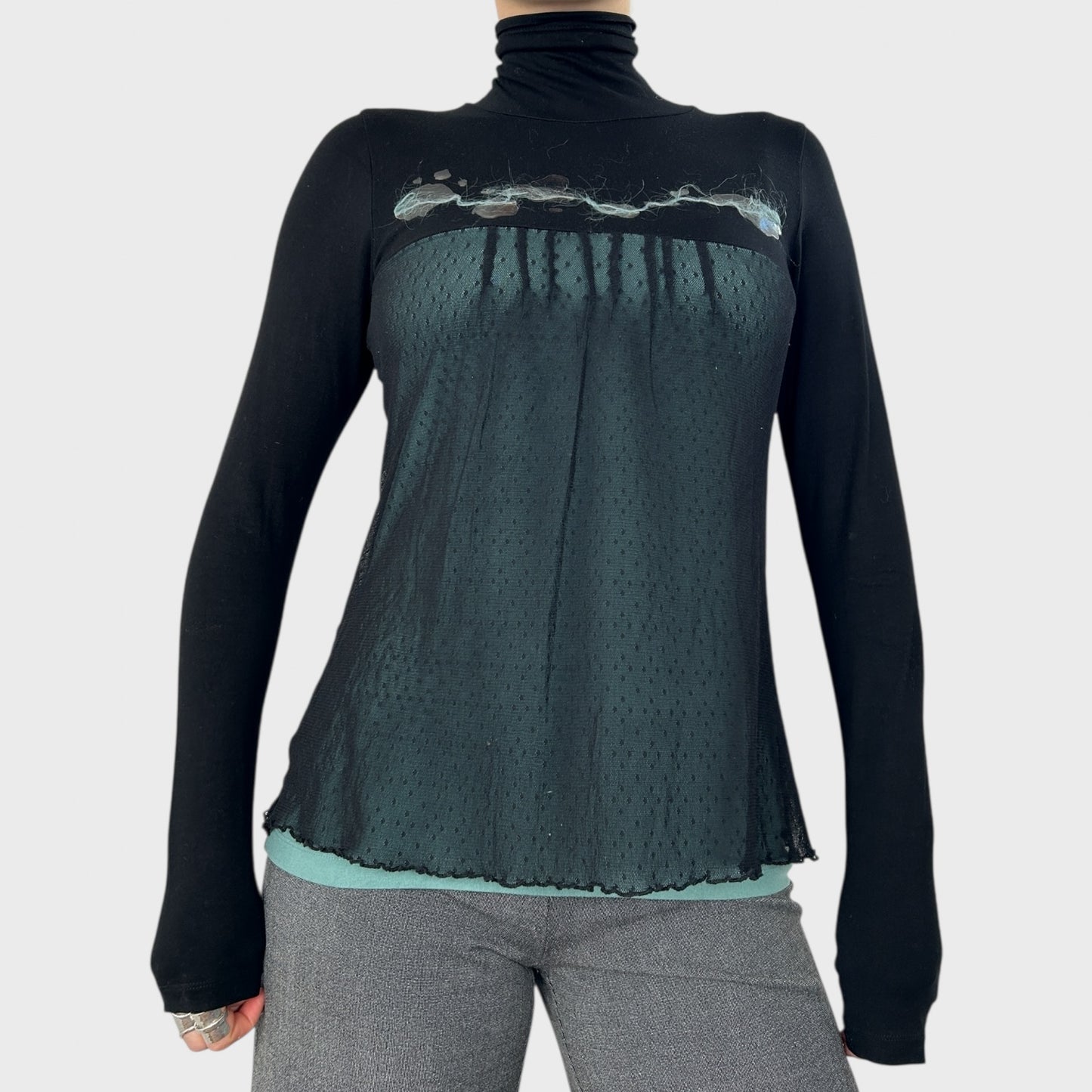 Cop Copine Mesh Overlay Long Sleeve Top - S