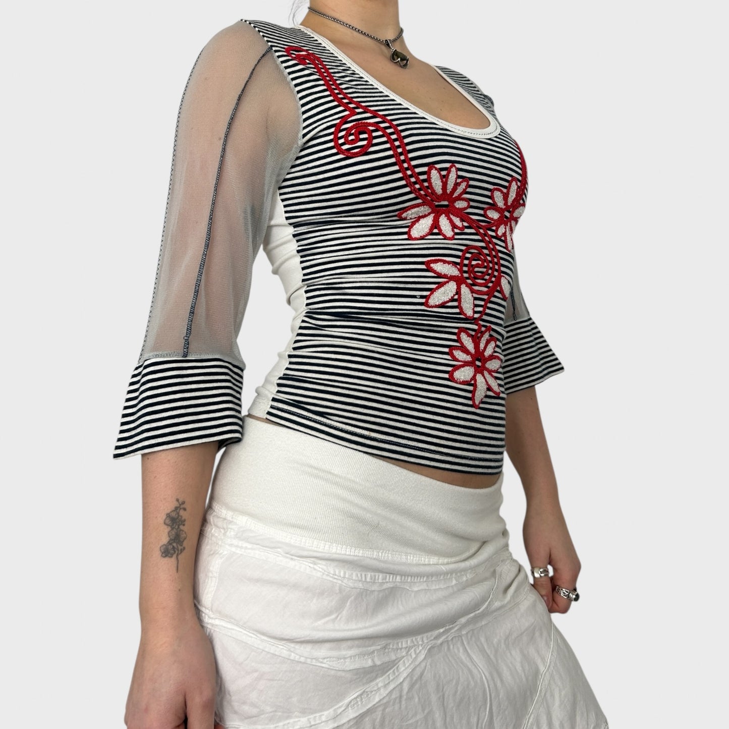 Save The Queen Bi-Material Graphic Stripe Top - S