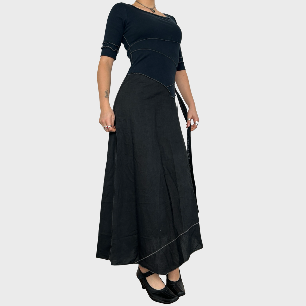 Cop Copine Black Bi-Material Asymmetric Maxi Dress - S
