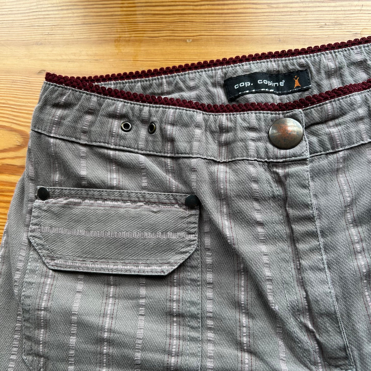 Cop Copine Grey & Pink Pinstripe Trousers - M
