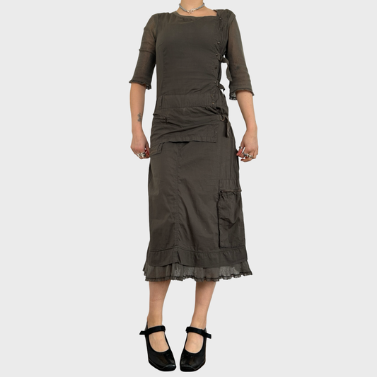 Cop Copine Khaki Buckle Midi Dress - L