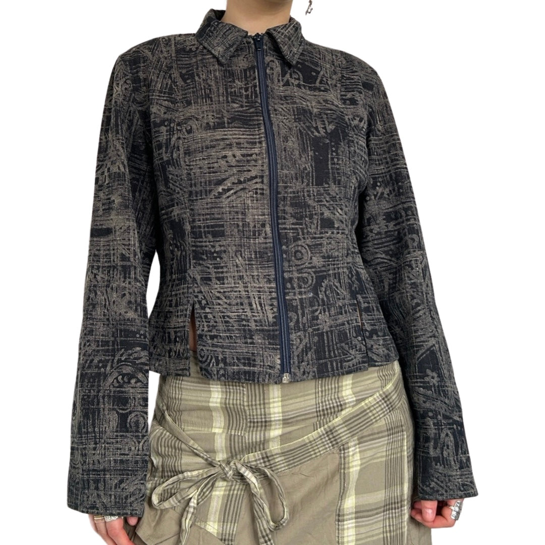 Vintage abstract denim zip up jacket