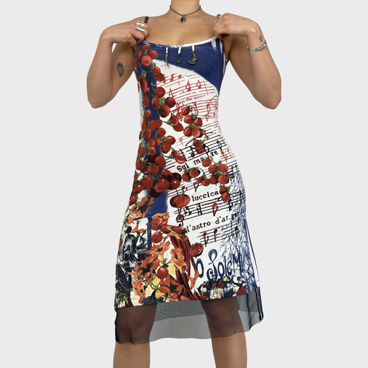 Save The Queen Graphic Fruit Midi Dress - S