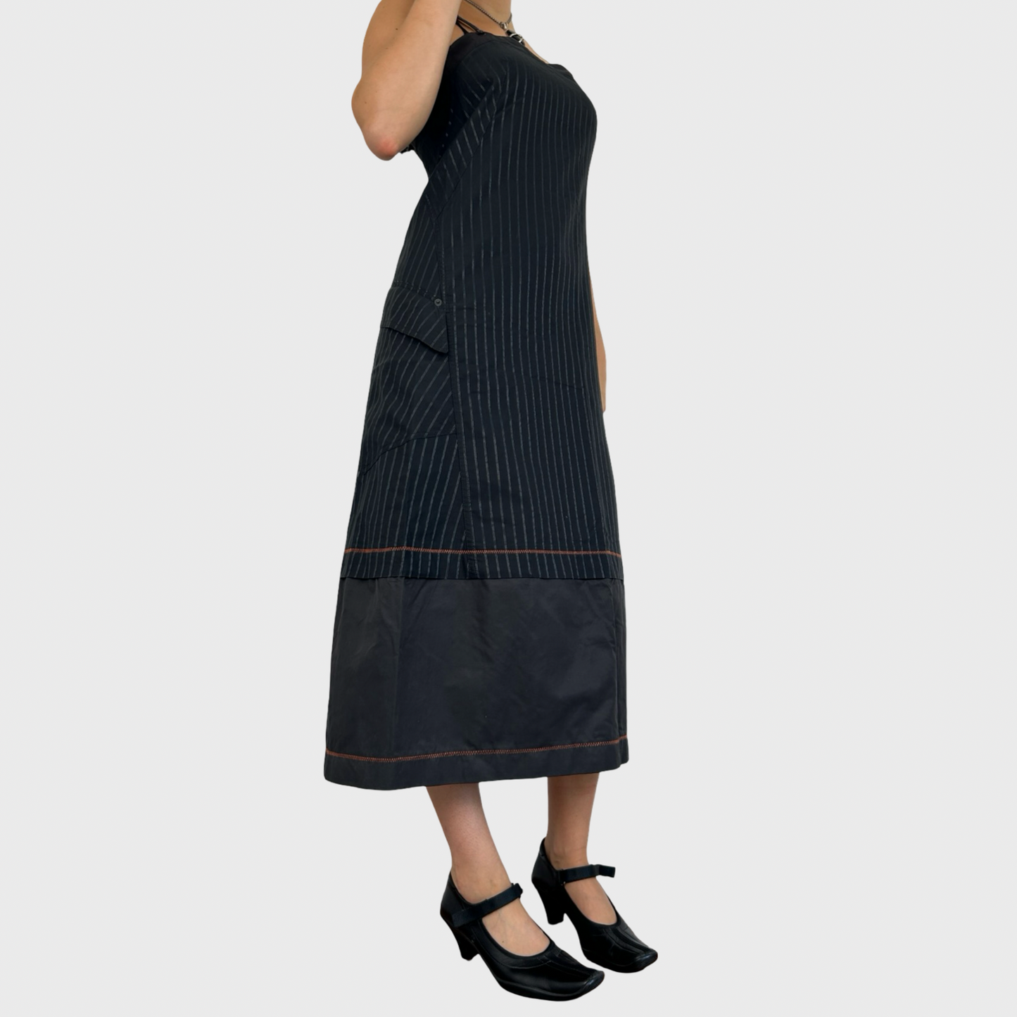 Cop Copine Black Pinstripe Maxi Dress - L