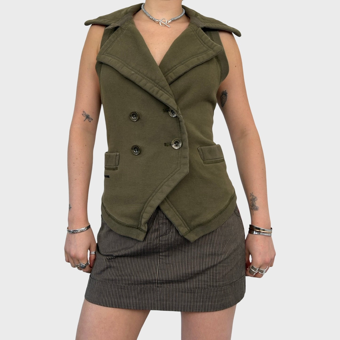Diesel Khaki Button Vest Top - S/M