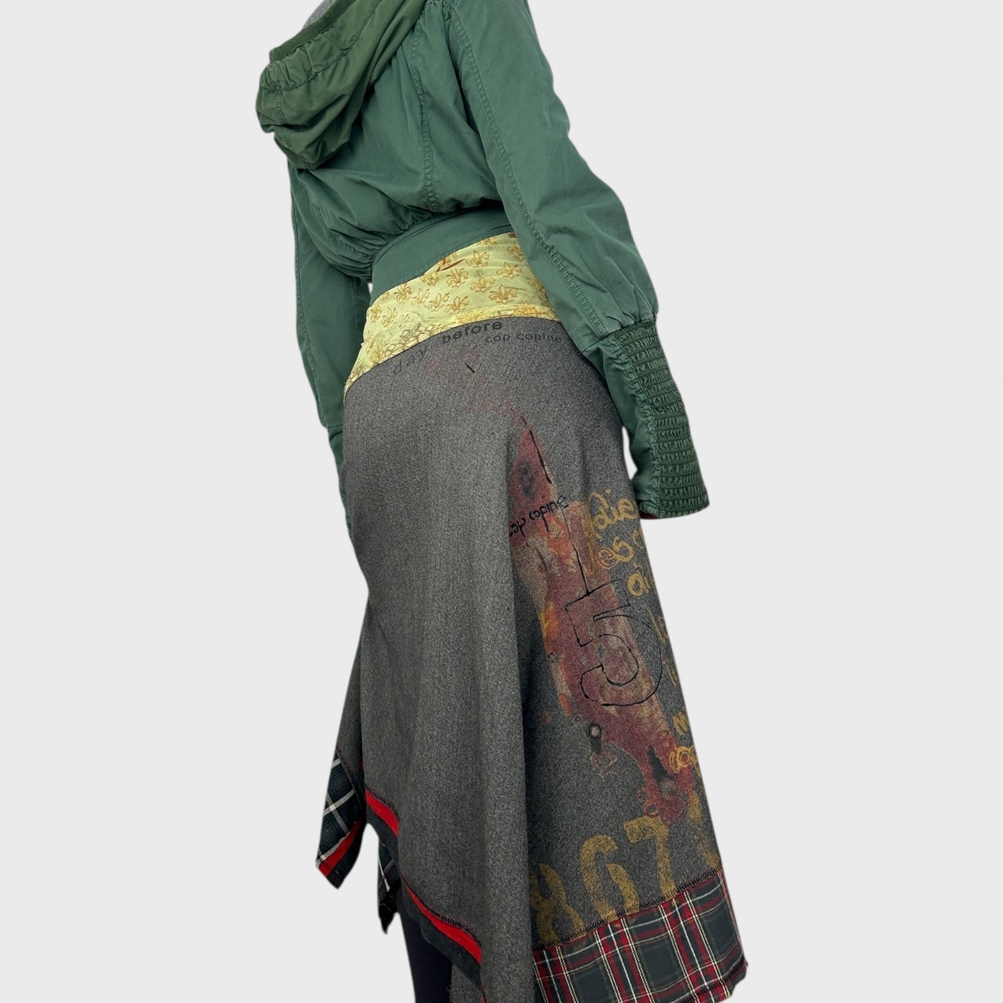 Cop Copine Grey Tartan Midi Skirt - M