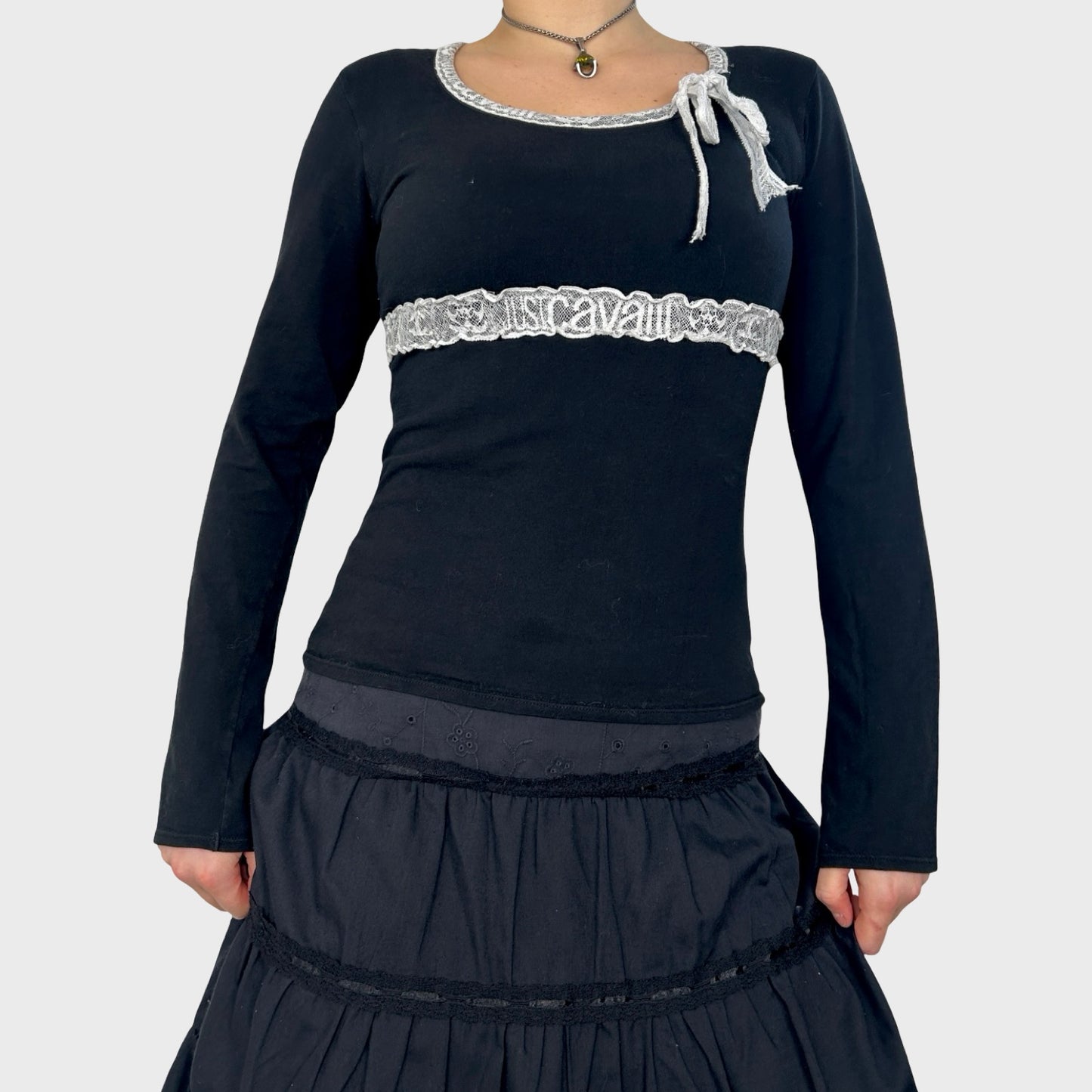 Roberto Cavalli Lace Trim Long Sleeve Top - S