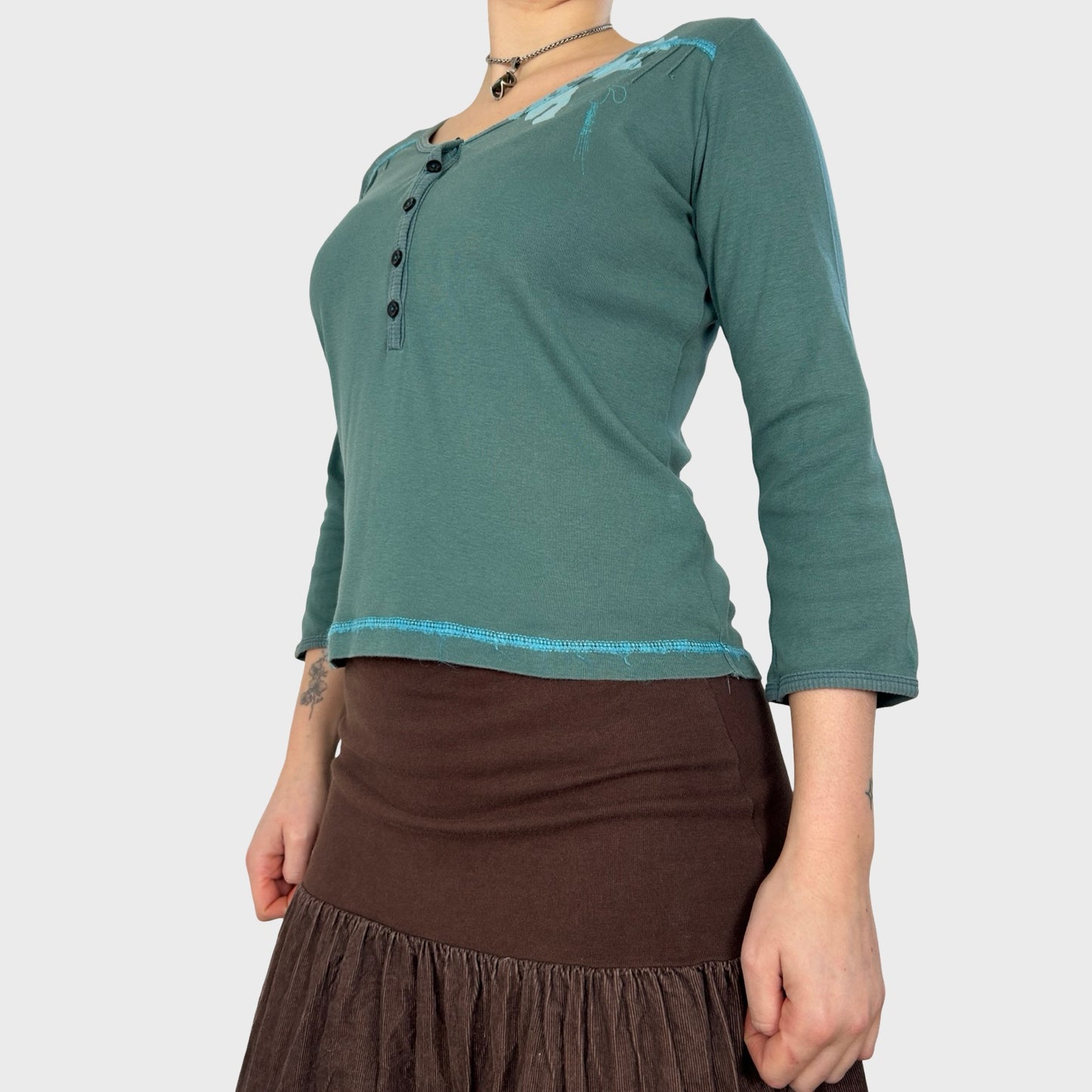 Cop Copine Turquoise Button V-Neck Top - S