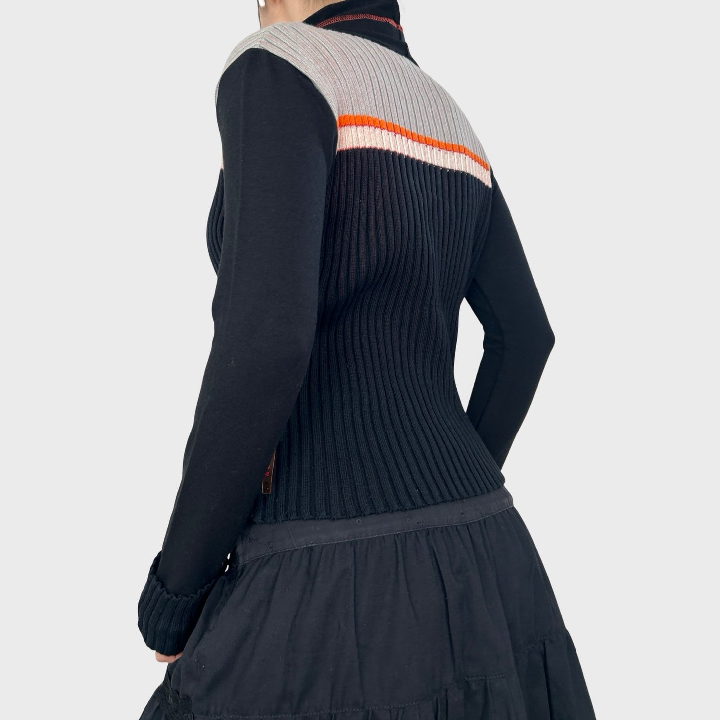 Cop Copine Bi-Material Knit Roll Neck Top - S