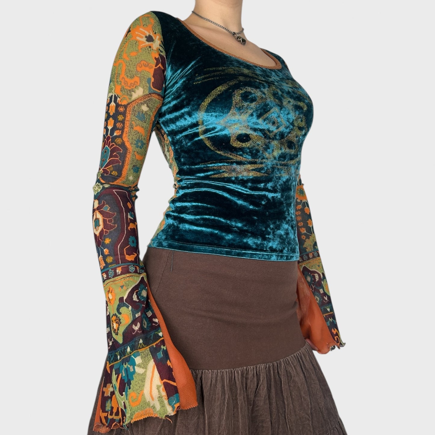 Save the Queen Graphic Mesh Long Sleeve Top - S