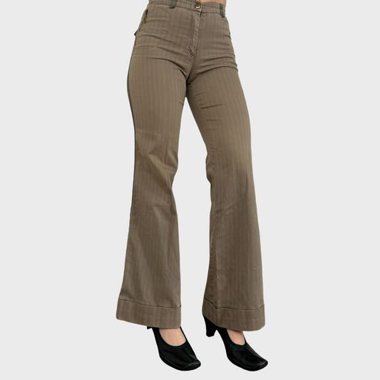 Cop Copine Tan Pinstripe Trousers - XS/S