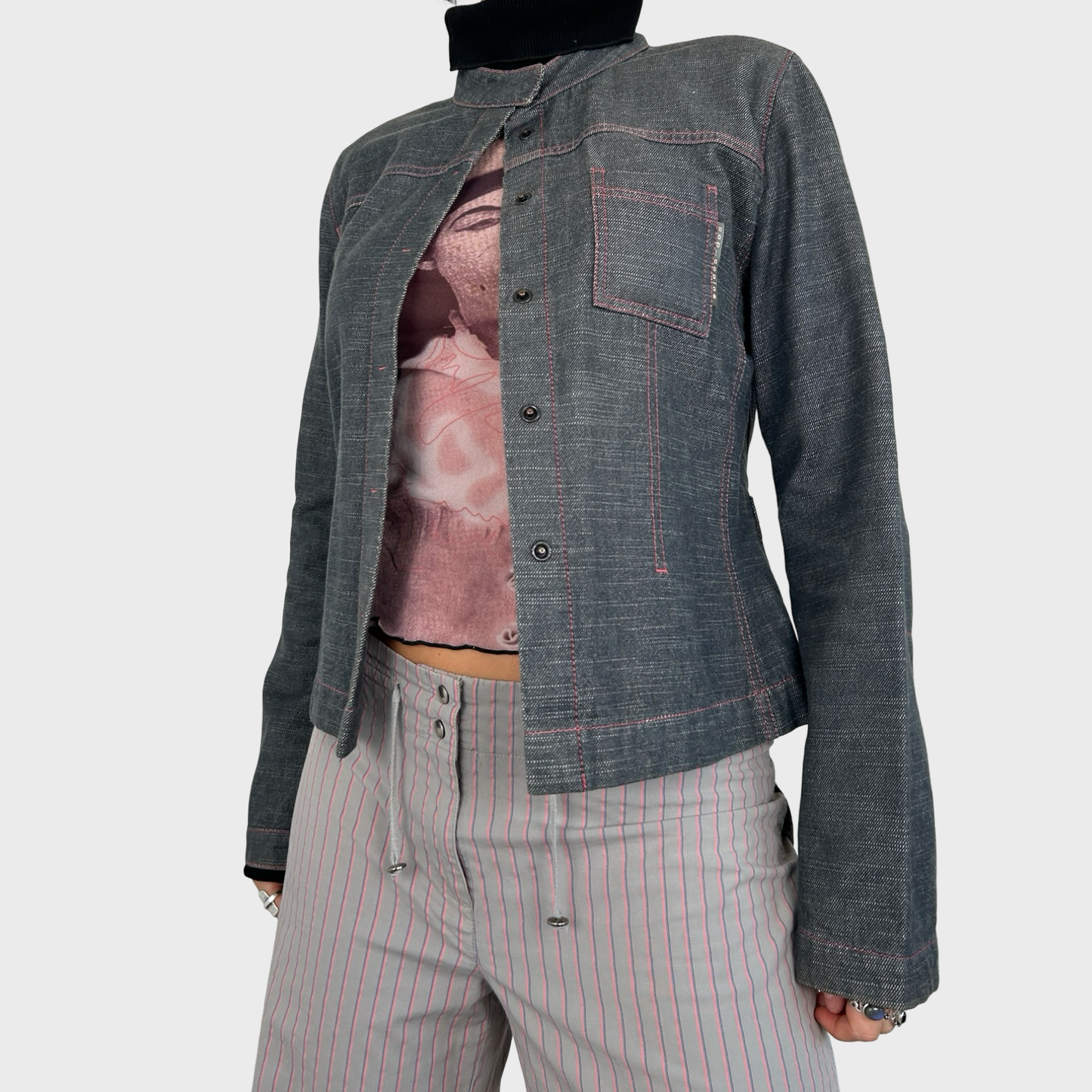 Cop Copine Blue & Pink Denim Jacket - M