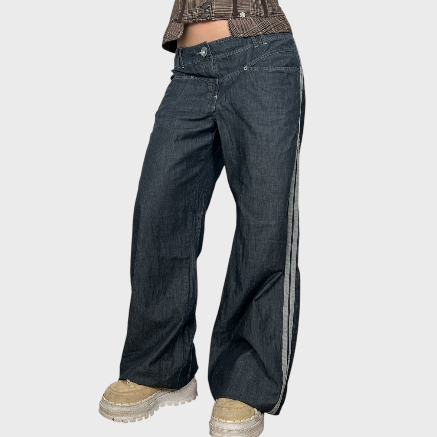Cop Copine Wide Leg Pinstripe Trousers - L