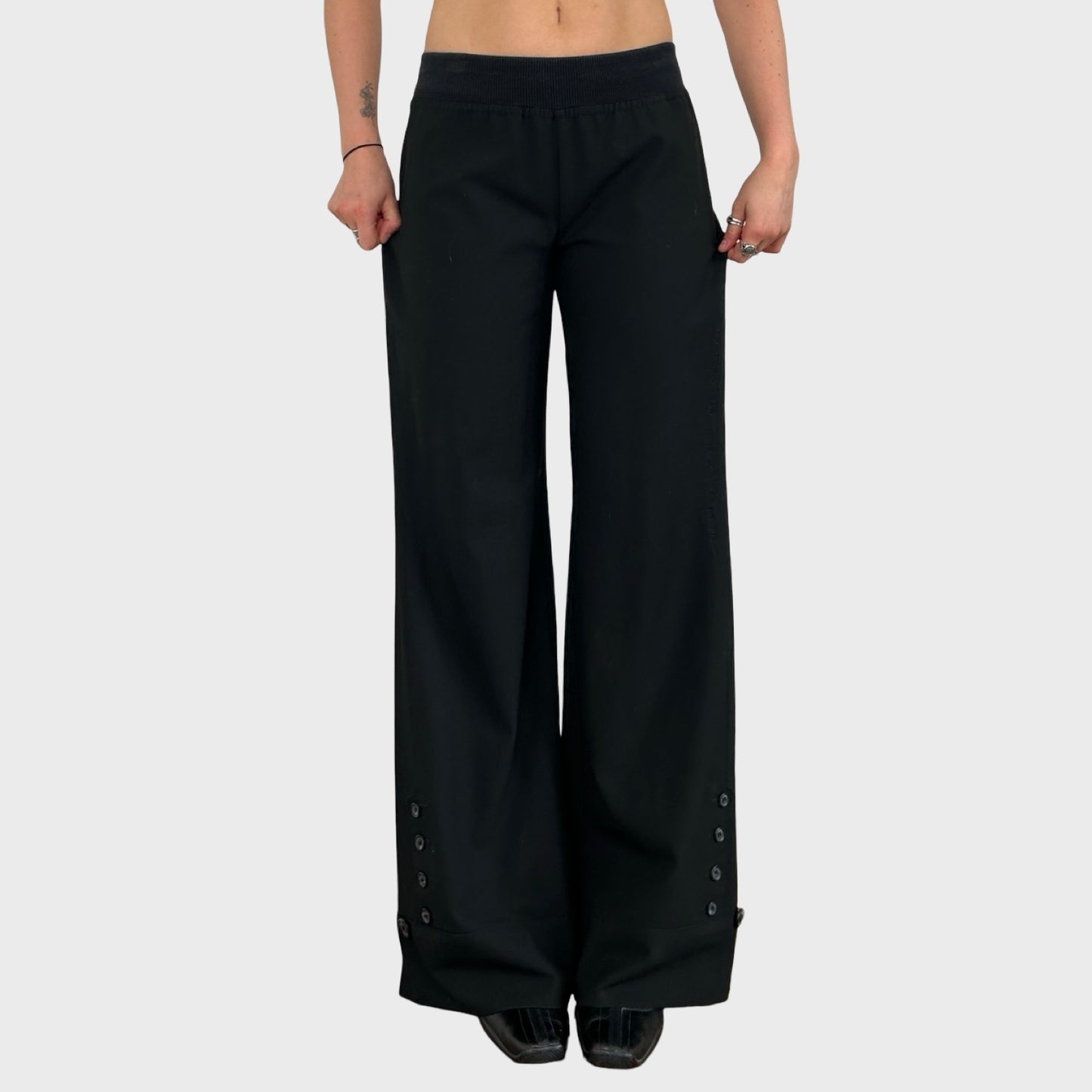 Cop Copine Black Wide Leg Button Trousers - M
