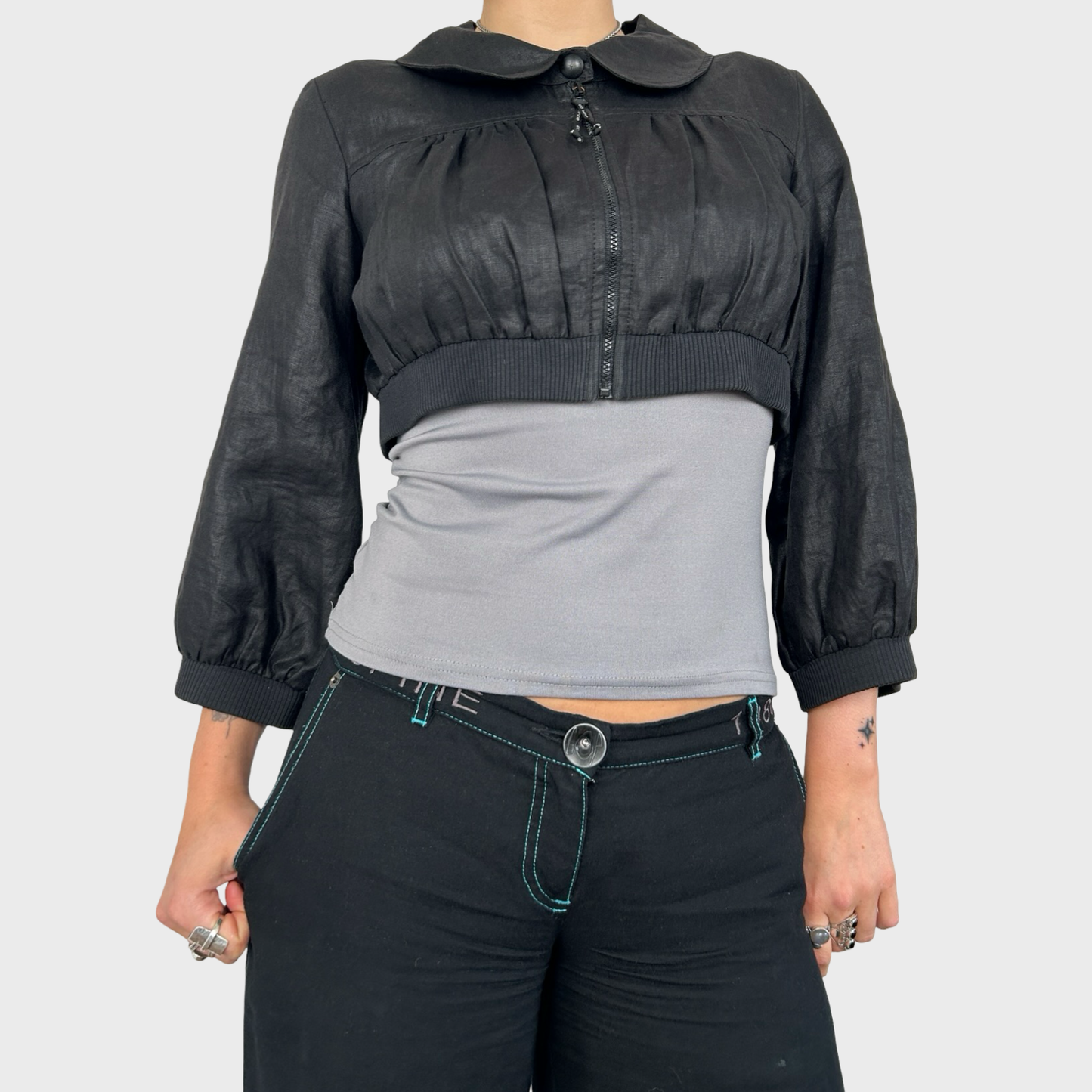 Cop Copine Cropped Linen Zip Up Jacket - M