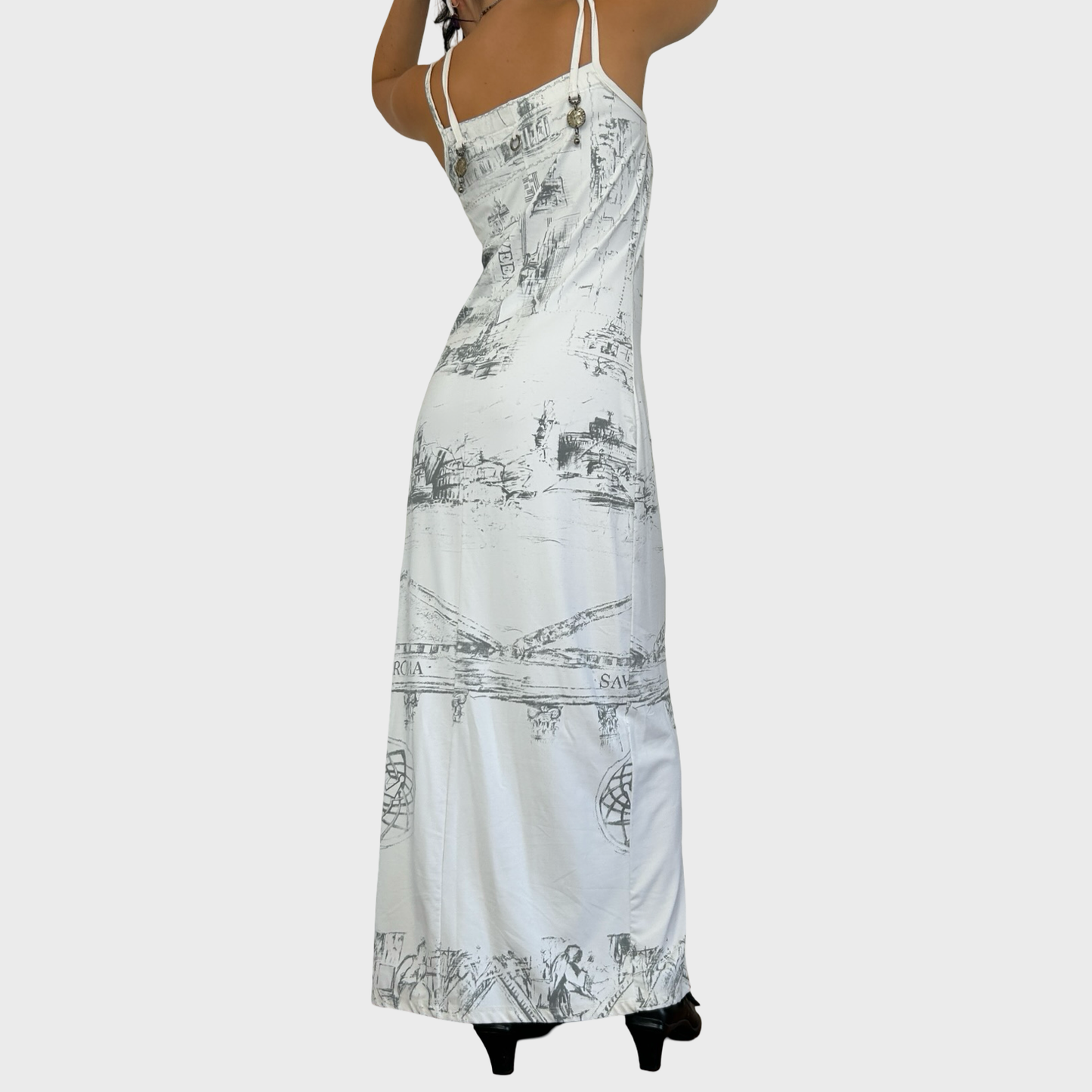 Save The Queen White Graphic Maxi Dress - L