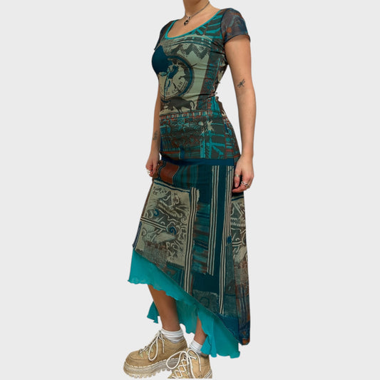 Rare Save the Queen Graphic Mesh Maxi Dress